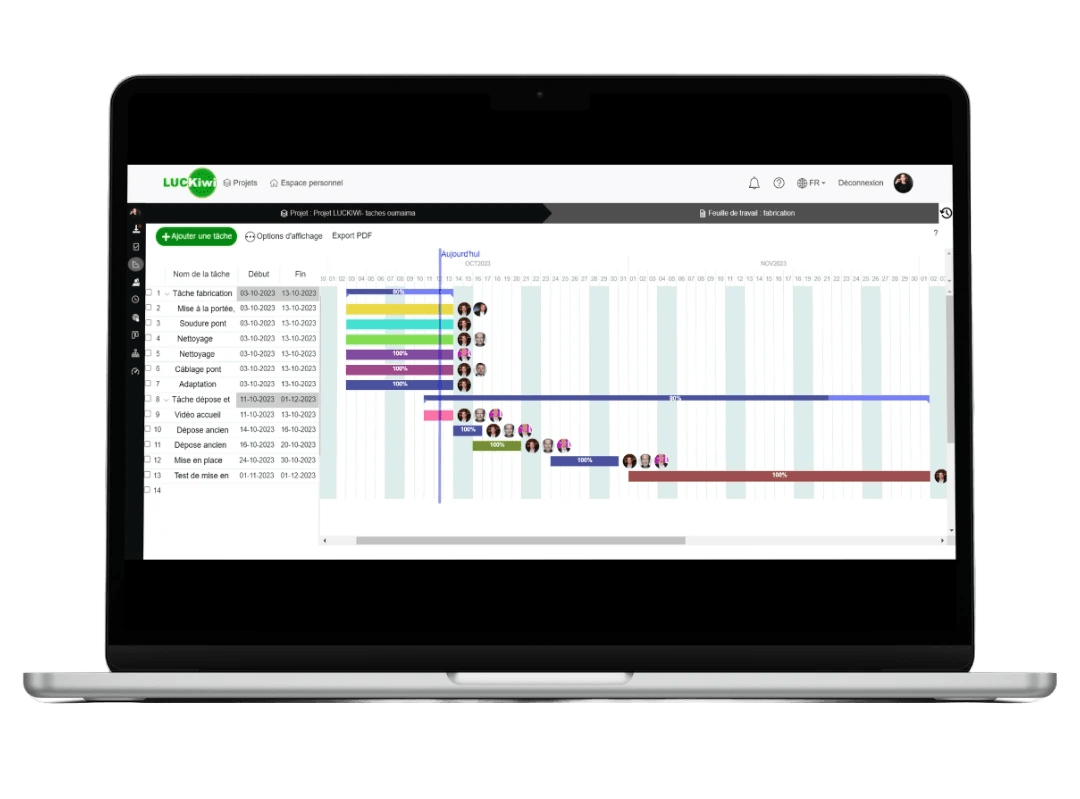 Optimisez la planification avec notre Gantt personnalisable à 100%. Obtenez une vision claire de votre projet efficacement.