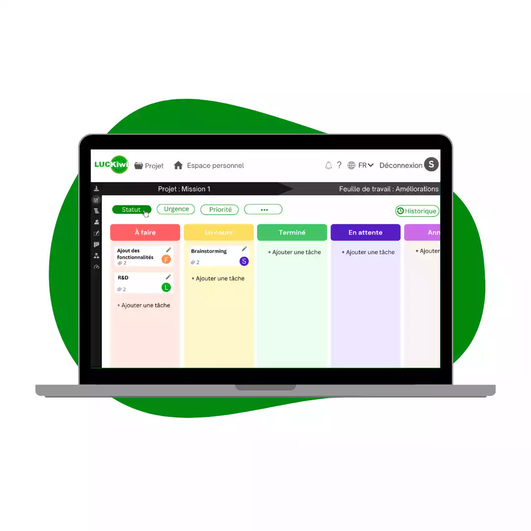 Verwenden Sie das LUCKiwi-Kanban-Board, um den Fortschritt Ihrer Aufgaben besser zu visualisieren, Ihr Team konzentriert zu halten, die Produktivität zu steigern und die Agilität in der Projektverwaltung zu fördern.